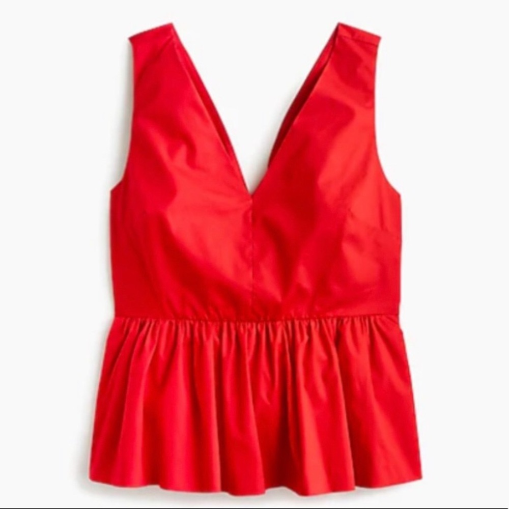J. Crew Red Sleeveless V Neck Peplum